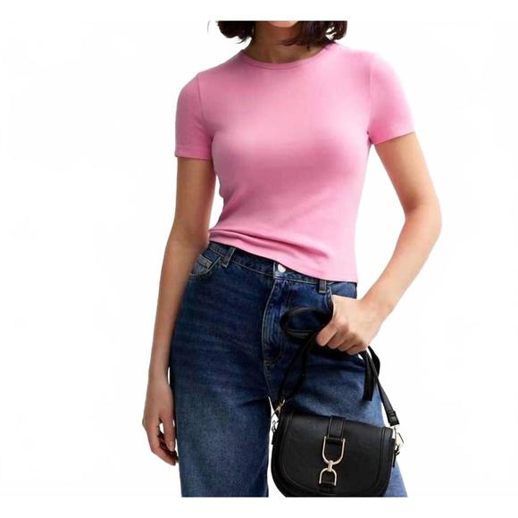 NEW DYLAN dylan rowan rib crew neck tee in light pink - Picture 1 of 3